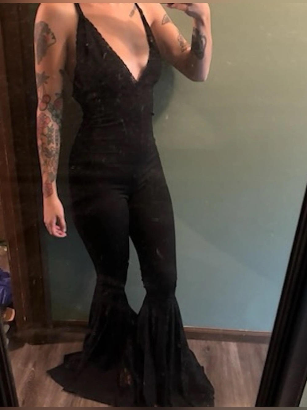 NEW Dolls Kill black flare leg Widow Coven Besties Pentagram  jumpsuit
